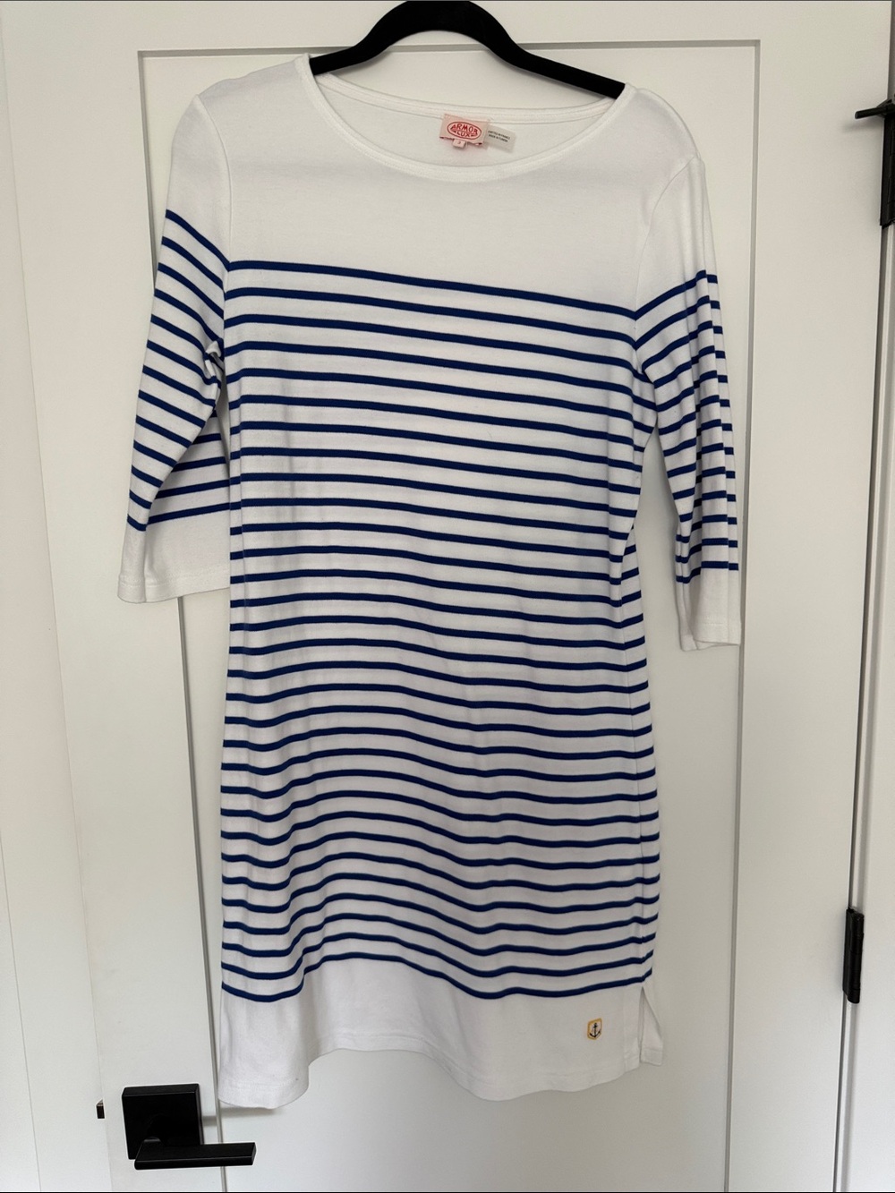 Armor Lux White and Navy Striped Boatneck Mini Dress - from Quebec (size 3)